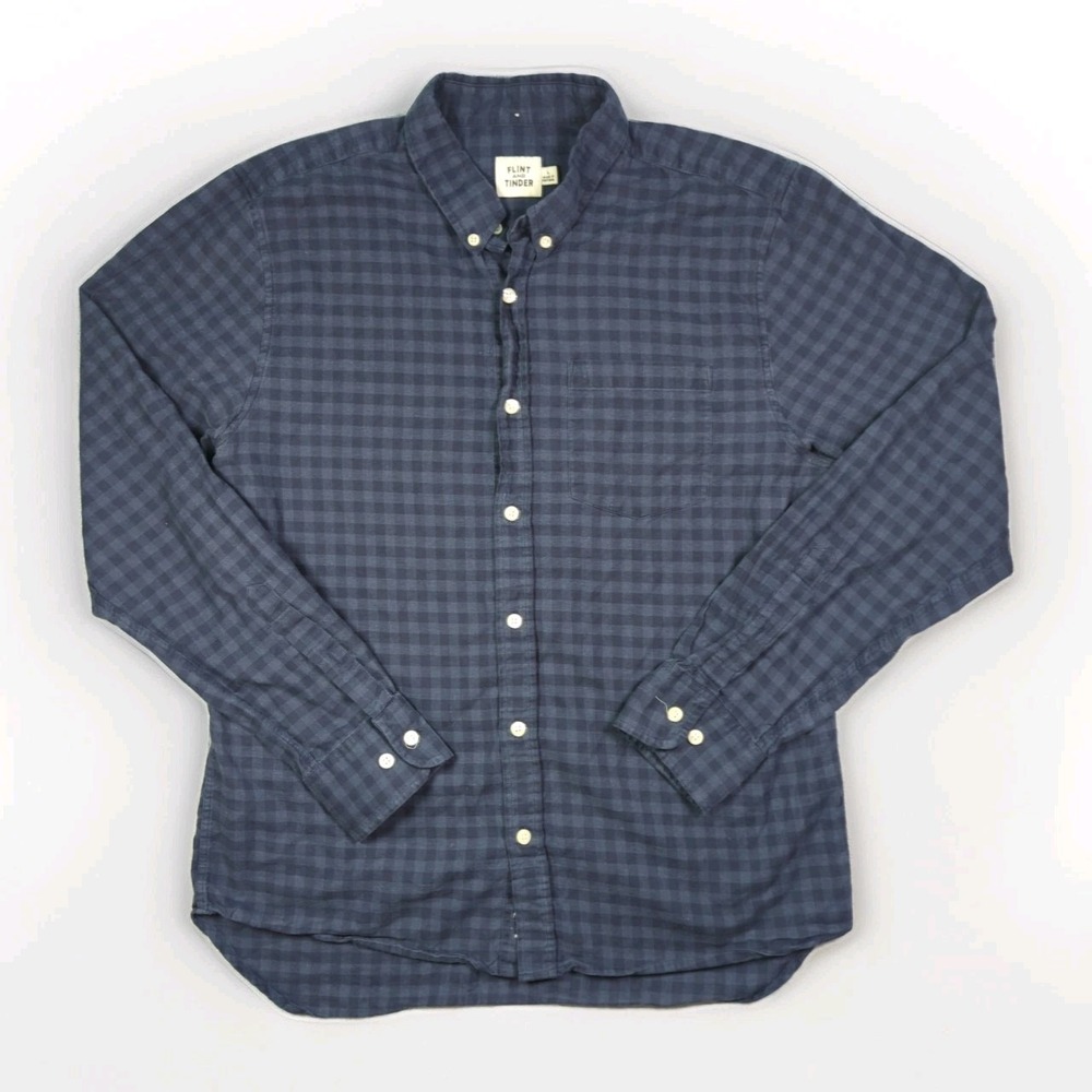Flint And Tinder Flannel Shirt Blue Plaid Mens Size L Button Down 100% Cotton